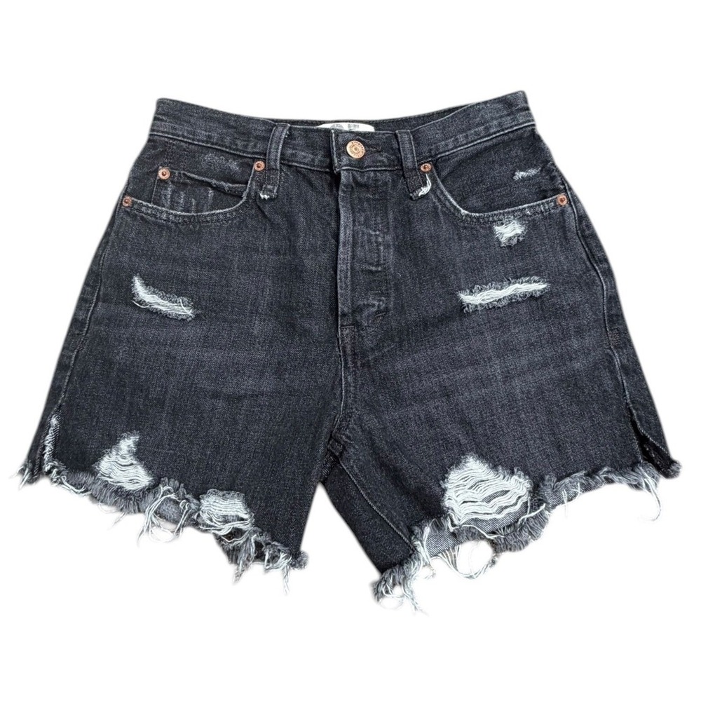 Free People We The Free Black Distressed Cutoff Denim Shorts Button Fly Women 25